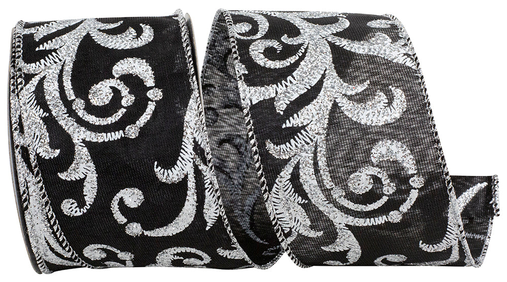 Black 2-1/2 Inch Iridescent Satin Wired Edge Ribbon