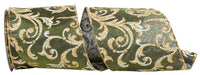Moss 4 Inch Satin Wired Edge Glitter Ribbon for Wreaths