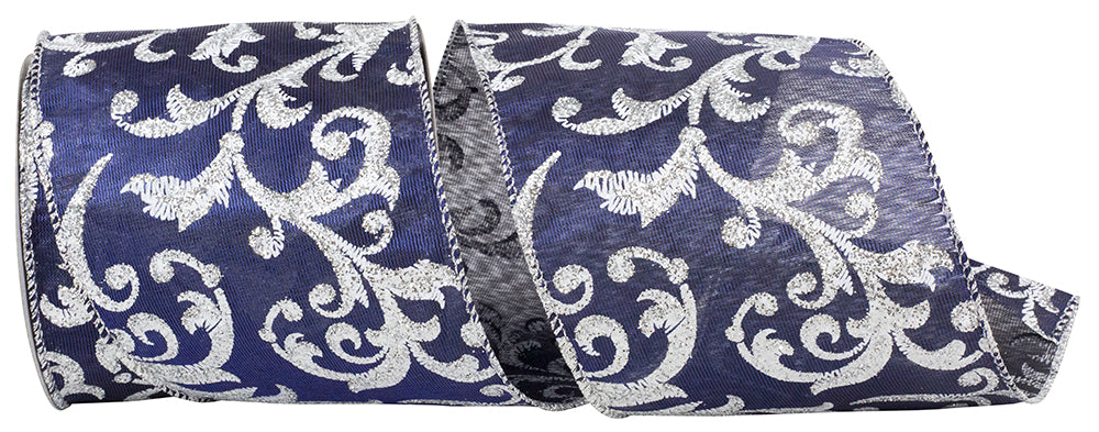 Navy Satin Wired Edge Ribbon 4 Inch for Wreaths and Bows