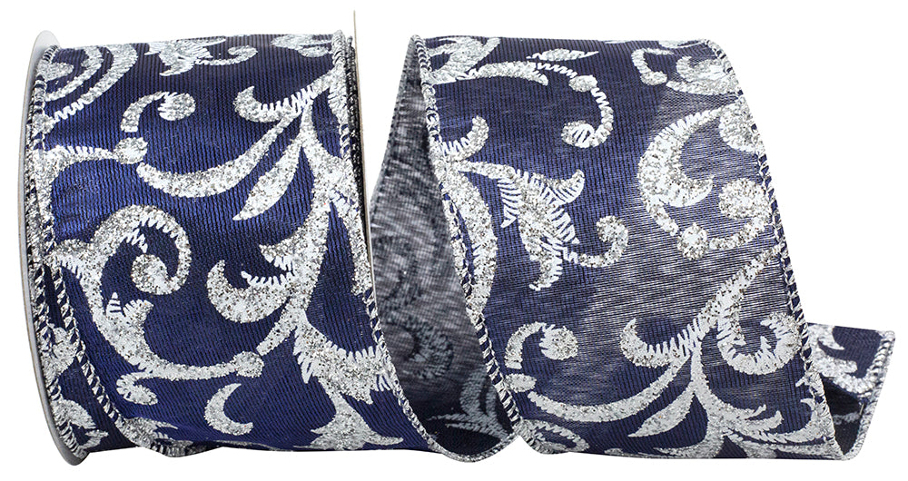 Navy Satin Wired Edge Ribbon 2-1/2 Inch for Wreaths and Bows