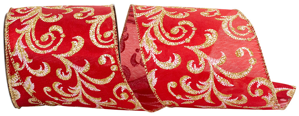 Red 4 Inch Satin Wired Edge Ribbon for Wreaths and Bows