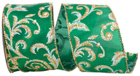 Emerald Satin Wired Edge Ribbon 2-1/2 Inch for Wreaths