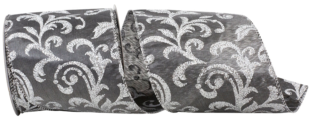 Grey 4 Inch Satin Wired Edge Ribbon for Wreaths and Bows