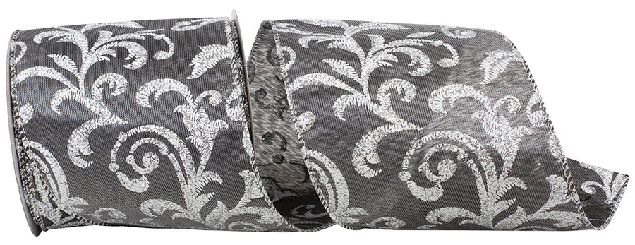 Grey 4 Inch Satin Wired Edge Ribbon for Wreaths and Bows