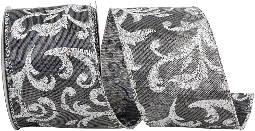 Grey Satin Wired Edge Ribbon 2-1/2 Inch for Wreaths