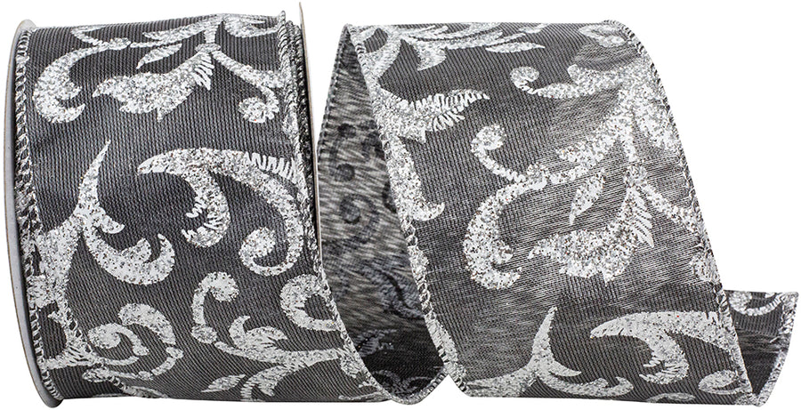 Grey Satin Wired Edge Ribbon 2-1/2 Inch for Wreaths