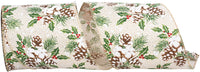 Acorn Snow Holly Glimmer Ribbon Ivory Gold 4 Inch