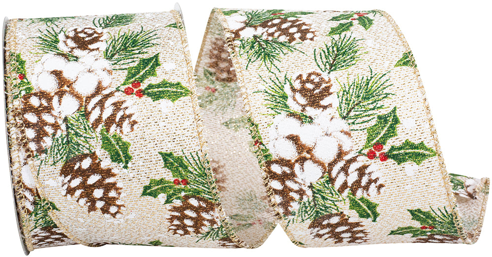 Ivory Gold Wired Edge Ribbon 2-1/2 Inch for Wreaths