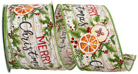 Natural Green 2-1 2 Inch Merry Christmas Wood Planks Wired Edge Ribbon for Wreaths & Bows