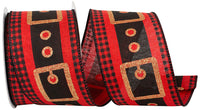 Santas Belt Glitter Linen Check Ribbon Red Black 2-1/2 Inch