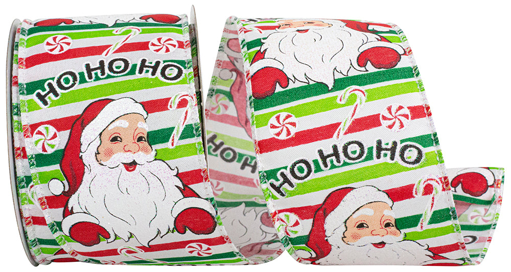 Santa Glitter Candy Hohoho Wired Edge Ribbon Red Lime 2-1/2 Inch