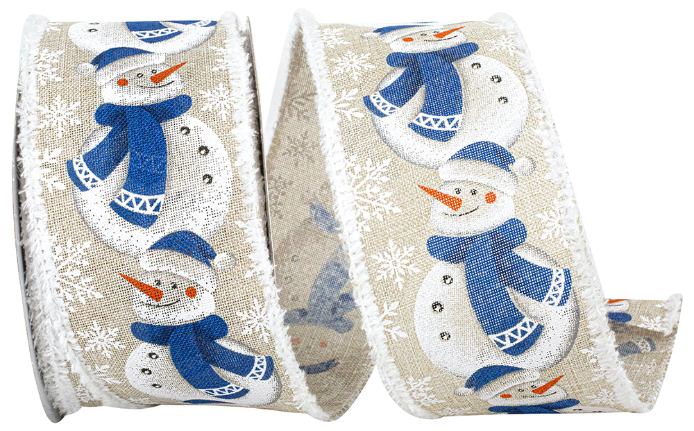 Natural 2-1 2 Inch Snowman Scarf Linen Frizette Wired Edge Ribbon for Wreaths & Bows