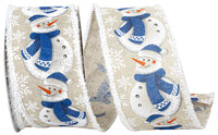Natural 2-1 2 Inch Snowman Scarf Linen Frizette Wired Edge Ribbon for Wreaths & Bows