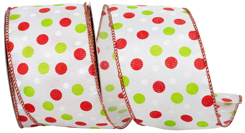 White Red 2-1 2 Inch Dot Grosgrain Christmas Wired Edge Ribbon for Wreaths & Bows
