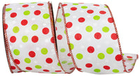 White Red 2-1 2 Inch Dot Grosgrain Christmas Wired Edge Ribbon for Wreaths & Bows