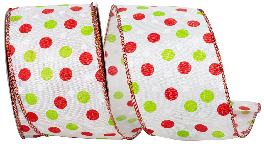 White Red 2-1 2 Inch Dot Grosgrain Christmas Wired Edge Ribbon for Wreaths & Bows