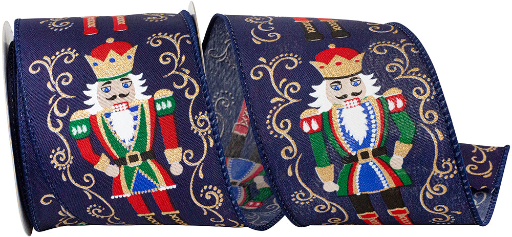 Navy 2-1 2 Inch Nutcracker Filigree Elegance Wired Edge Ribbon for Wreaths & Bows