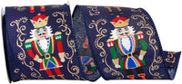 Navy 2-1 2 Inch Nutcracker Filigree Elegance Wired Edge Ribbon for Wreaths & Bows