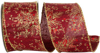 Scarlet Holly Glitter Wisps Satin Wired Edge Ribbon 2.5 Inch