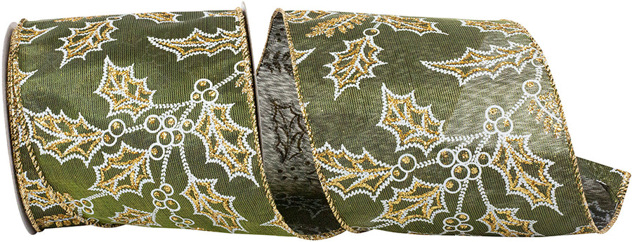 Moss Satin Iridescent Wired Edge Ribbon 4 Inch for Bows