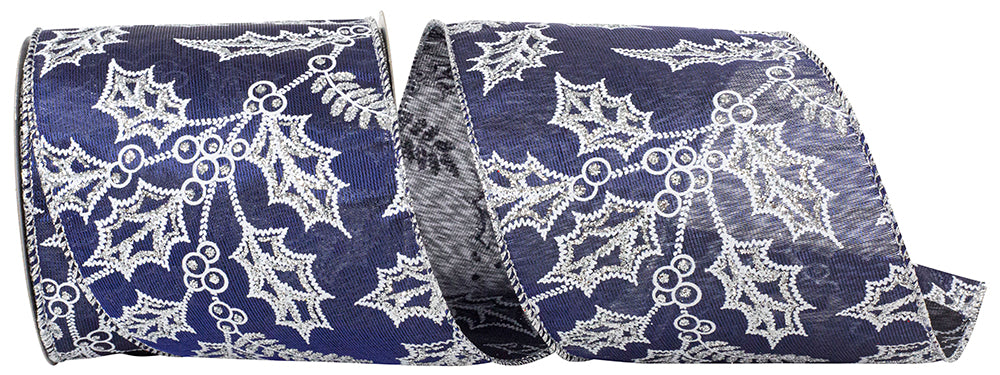 Navy Wired Edge Satin Ribbon 4 Inch for Wreaths and Bows