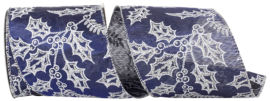 Navy Wired Edge Satin Ribbon 4 Inch for Wreaths and Bows