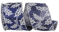 Navy 2-1/2 Inch Satin Wired Edge Ribbon with Glitter