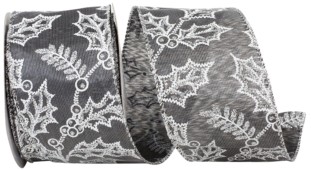 Pewter Satin Iridescent Wired Edge Ribbon 2-1/2 Inch