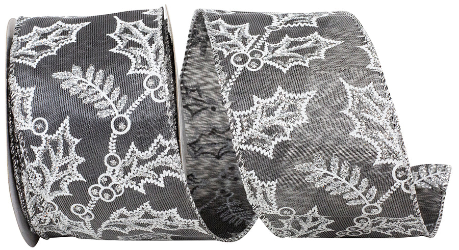Pewter Satin Iridescent Wired Edge Ribbon 2-1/2 Inch