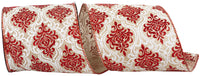 Filigree Regal Glitter Natural Linen Ribbon 4 Inch Red