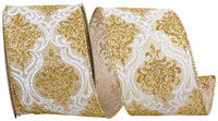 Filigree Regal Glitter Natural Linen Ribbon 2-1/2 Inch Gold