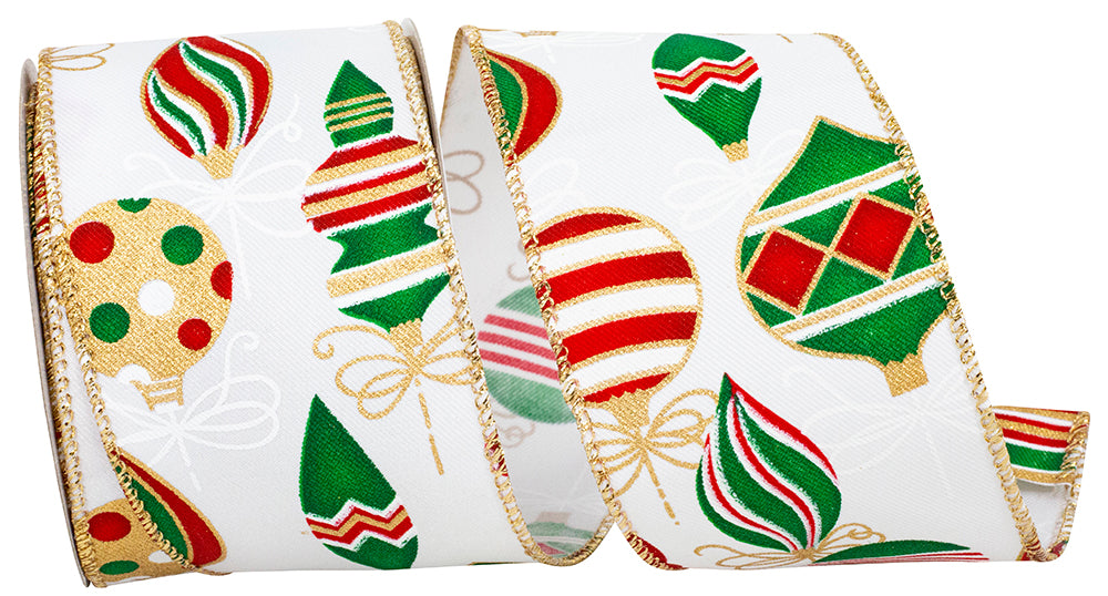 White 2-1 2 Inch Holiday Ornaments Christmas Color Wired Edge Ribbon for Wreaths & Bows