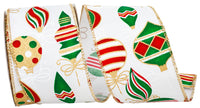 White 2-1 2 Inch Holiday Ornaments Christmas Color Wired Edge Ribbon for Wreaths & Bows