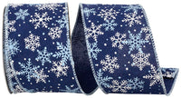Navy 2-1 2 Inch Snowflakes Linen Subtlety Wired Edge Ribbon for Wreaths & Bows
