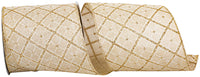 Diamond Lattice Glitter Ribbon Natural Gold 4 Inch Wired Edge