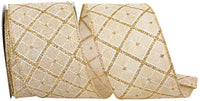 Diamond Lattice Glitter Ribbon Natural Gold 2-1/2 Inch