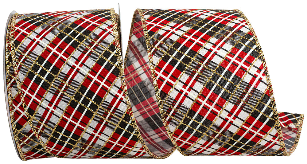 Plaid Red Black Wired Edge Ribbon 2-1/2 Inch for Bows