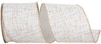 White Gold 4 Inch Striped Texture Elegance Linen Wired Edge Ribbon for Wreaths & Bows