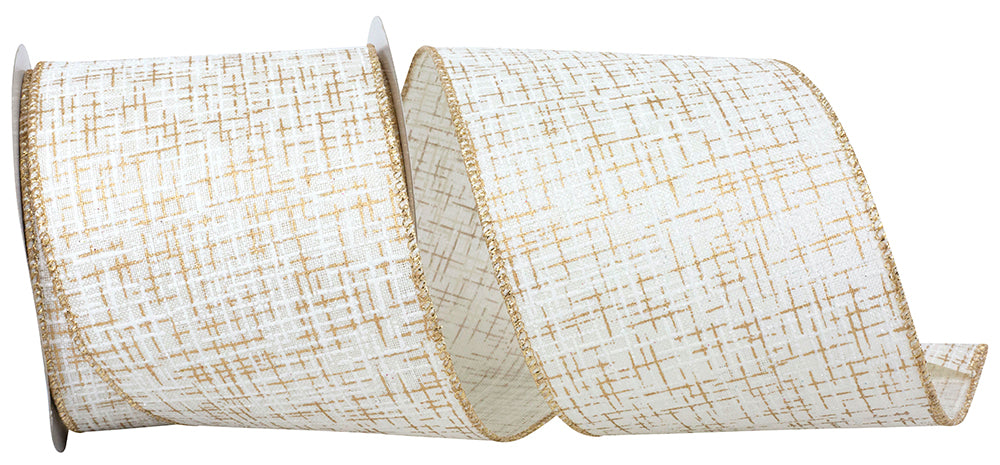 Ivory Gold 4 Inch Linen Wired Edge Ribbon for Wreaths