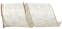 Ivory Gold 4 Inch Linen Wired Edge Ribbon for Wreaths