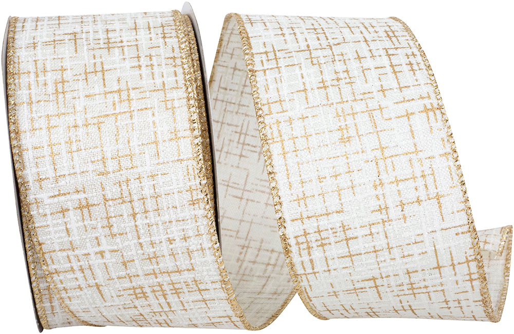 Ivory Gold 2-1/2 Inch Linen Wired Edge Ribbon