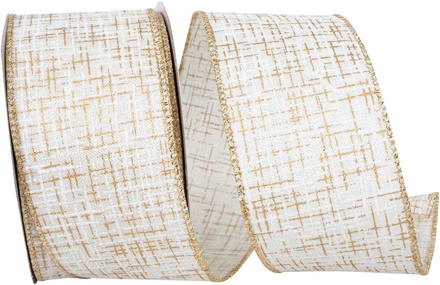 Ivory Gold 2-1/2 Inch Linen Wired Edge Ribbon
