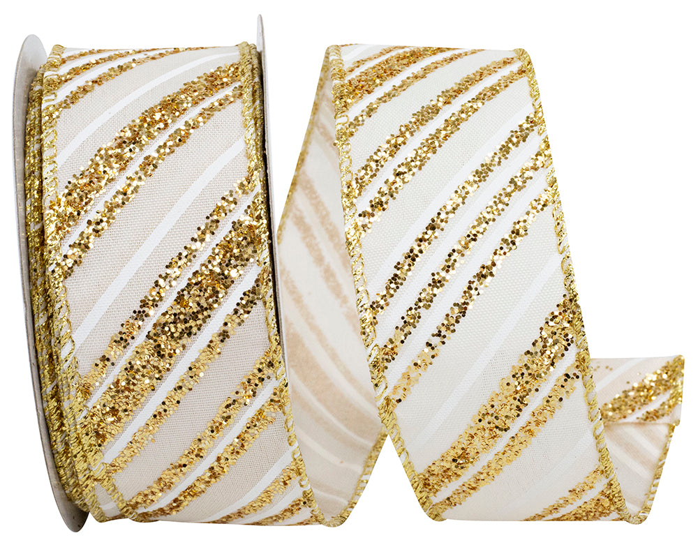 Ivory Gold 1-1/2 Inch Glitter Wired Edge Ribbon