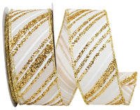 Ivory Gold 1-1/2 Inch Glitter Wired Edge Ribbon