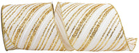 4 Inch Ivory Gold Striped Diagonal Glitter Ribbon