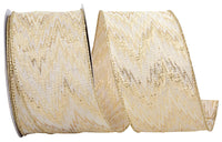 Zig-Zag Woven Elegance Ribbon Ivory Gold 2-1/2 Inch