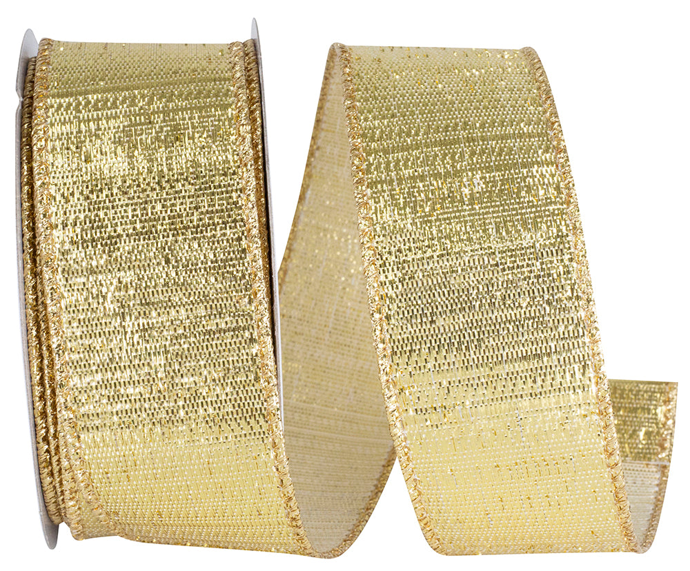 Gold Metallic Reflection Wired Edge Ribbon 1-1/2 Inch
