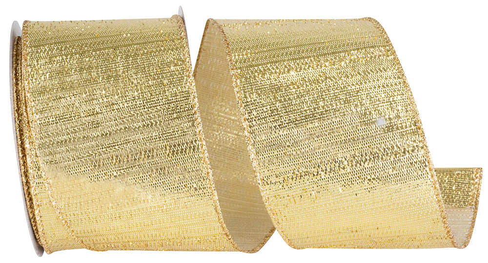 Gold Metallic Reflection Wired Edge Ribbon 2-1/2 Inch