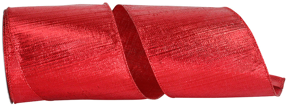 Red Metallic Reflection Wired Edge Ribbon 4 Inch 10 Yards