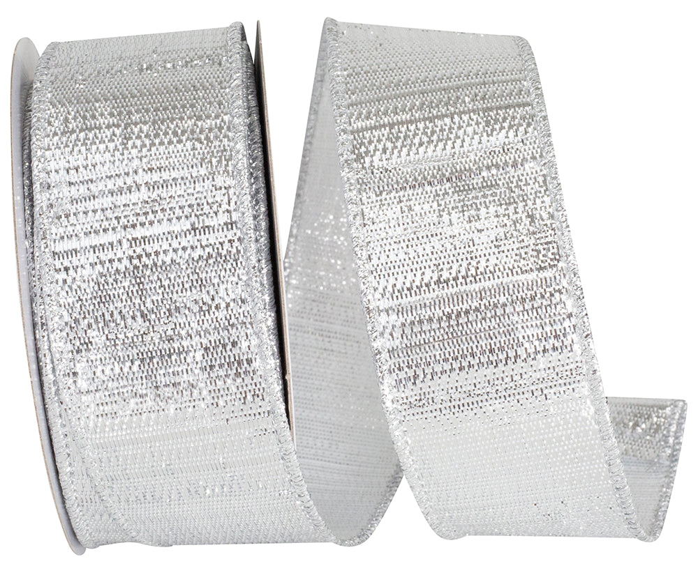 Silver Metallic Reflection Wired Edge Ribbon 1-1/2 Inch